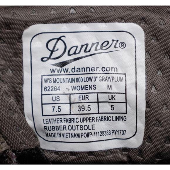 Danner Dry Mountain 600 Low Outdoor Hiking Shoes Gray Suede Plum Womens Size 7.5 - Picture 7 of 16